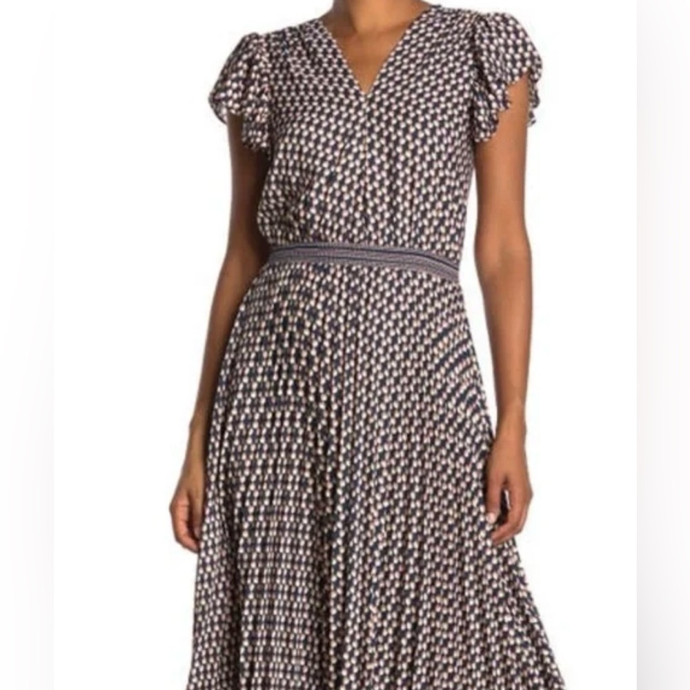 Max Studio Flutter Sleeve Pleated Midi Dress, size L